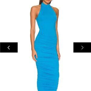 Blue Superdown Ruched Midi Halter Dress Size M